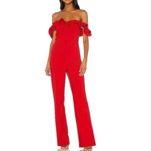 LIKELY Miller Jumpsuit Ruffle Off-The-Shoulder Jumpsuit Flare Leg Red Sz 2